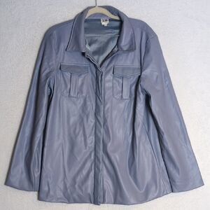 Hilary Macmillan Vintage Women's Faux Leather Dusty Blue Jacket Size S‎